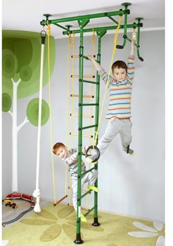 NiroSport Sprossenwand Kinderzimmer M1 Grün, Raumhöhe 240-290 cm Kletterwand Turnwand Klettergerüst Kinder Indoor Klimmzugstange