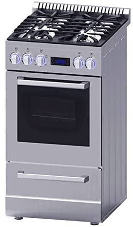 Avanti Gas Range Oven ELITE Series Compact Freestanding Design, 2.1-Cu.Ft. Capacity 4 Sealed Burners with Electronic Ignition, Includes Broiler Storage Drawer and Accessories, 20-Inch, Stainless Steel