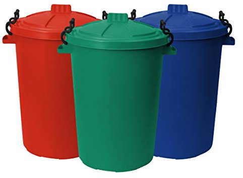 CrazyGadget 50L Outdoor Garden Plastic Bin with Locking Clips Set of 3 (Red, Blue & Green)