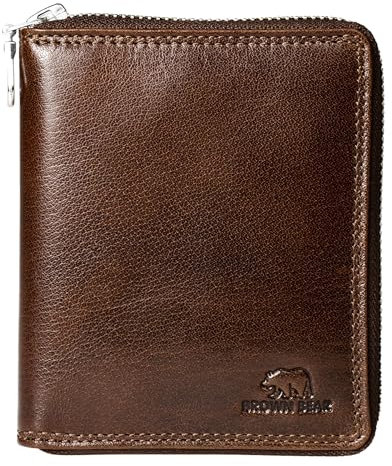 BROWN BEAR Reißverschluss Geldbörse Leder Braun RFID-Schutz mit Münzfach - Echtleder Portemonnaie für Herren & Damen - Unisex Geldbeutel mit 8 Kartenfächer - BB 8009 TBR