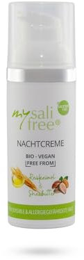 mysalifree BIO NACHTCREME, reichhaltige Feuchtigkeitspflege für sensible Haut mit Reiskeimöl und Sheabutter, 50ml, 100% zertifizierte Biokosmetik, weltweit einzigartig, BIO + Vegan + FREE FROM