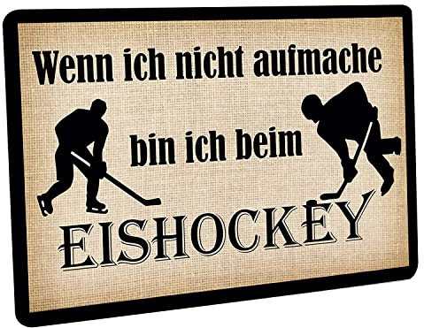 Crealuxe Fussmatte – “ Wenn ich Nicht aufmache Spiele ich Eishockey “ - 60x40 cm - Gummi Rückseite/rutschfest - Filzoberfläche - Bedruckte Türmatte - Innenmatte - Schmutzmatte