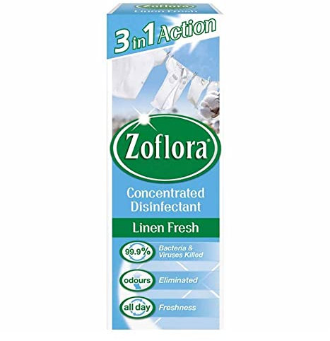 Zoflora Linen Fresh 120ml, Concentrated Disinfectant, All Purpose Cleaner, Kills 99.9% of Bacteria and Viruses, Clear/Yellow