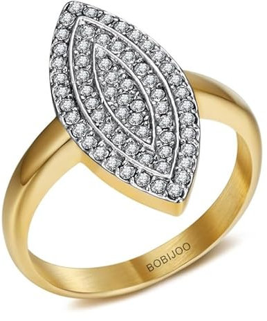 BOBIJOO Jewelry - Bague Marquise en Acier Inoxydable Doréà l'or Fin avec 63 Strass en Oxyde de Zirconium - Élégance Scintillante - 56 (7 US)