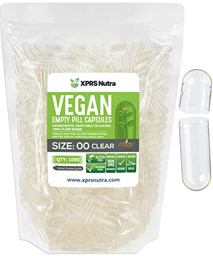 Capsules Express – Taille 00 – Lot de 1000 capsules végétaliennes vides – Certifiées casher et halal – Capsules de pilules végétariennes et végétales sans gluten – Remplissage de poudre à faire