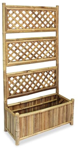 vidaXL Jardín alto con enrejado de bambú, resistente a la intemperie, patio trasero, flores, jardinera, enrejado para plantas trepadoras, muebles de terraza