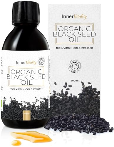 Organic Black Seed Oil Slow Cold-Pressed Authentic Dark High Strength Oil up to 5X% - Pure Virgin Oil also known as Kalonji Oil by Inner Vitality