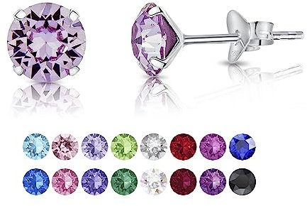 DTPSilver - Damen Ohrringe 925 Sterling Silber und mit Kristallen von Swarovski® Elements 6 mm Runde Ohrstecker - Farbe : Violett