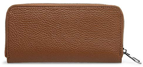Caspar GB1013 unifarbene Lange Damen Leder Geldbörse mit umlaufendem Reißverschluss, Farbe:Cognac, Größe:One Size