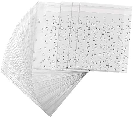 Lanzn 200 PCS Polypropylene (PP) Reusable Polka Dot Self Adhesive Small Bags for Food Storage, Party & Wedding Favors