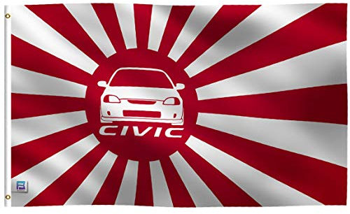 Bannerfi JDM japanische Flagge mit aufgehender Sonne, 100 % Polyester, Messingösen und starker Leinen-Kopf, für den Innen- und Außenbereich, Weiß, Rot, 90 x 150 cm