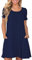 CHERFLY Donna Vestito Estivo Casual Abito Mini Maglietta T-Shirt Manica Corta con Tasche (Blu Scuro,S)