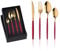 Cutlery Set, Buyer Star 16 Pieces Cutlery Stainless Steel, Flatware Set Spoons Knife and Fork Sets Service for 4, Dishwasher Safe Easy Clean (Red Gold)