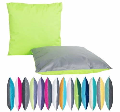 JACK 2-farbiges Wende Outdoor Lounge Kissen 45x45cm Dekokissen inkl. Füllung Wasserfest Sitzkissen Garten Stuhl Lotus Effekt, Farbe:Grau - Grün