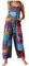Summer Women's Floral Prints Straps Casual Loose Sleeveless Wide Leg Suspender Jumpsuit Cotton Linen Baggy Overalls (Blue, X-L)