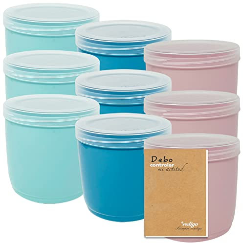 Codil Juegos Recipientes de Plásticos para Alimentos,Tapers Redondo Alto Reutilizables con Tapa para Comida Sin BPA, Apto para Microondas Lavavajillas y Congelador (Rosa Verde y Azul,9 x 1L)