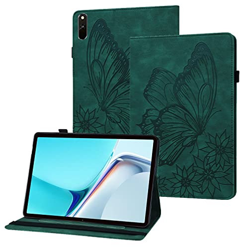Rostsant Funda Huawei Matepad 11 Carcasa de Cuero PU Relieve de Mariposa con Soporte para Bolígrafo Funda Tableta para Huawei Matepad 11 2021 11 Pulgada - Verde Oscuro