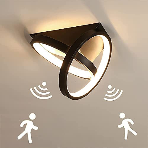 26W LED Deckenlampe mit Bewegungsmelder Innen Sensorlampe Moderne Deckenleuchte mit Sensor für Flur Treppe Wohnzimmer Balkon Küche Garage Veranda BüRo schwarz Innenlampen, Warmweißes Licht 3000K
