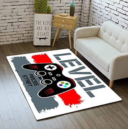 Jiospet Game Rugs for Bedroom Boys Teens Gaming Level Carpets Living Room Mat Home Decor Gamepad for Gamers Grey White Crystal 47 in x 39 in