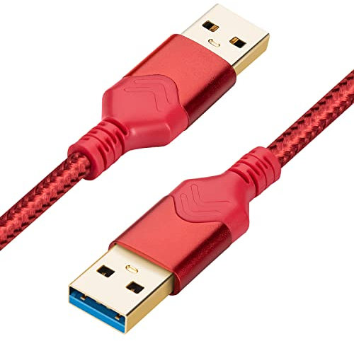 ROFICORD Cable USB 3.0 macho a macho, USB A a USB A Cable de datos de alta velocidad compatible con disco duro/refrigerador de portátil/decodificador/reproductor de DVD/TV/cámara y más (0,6M, Rojo)