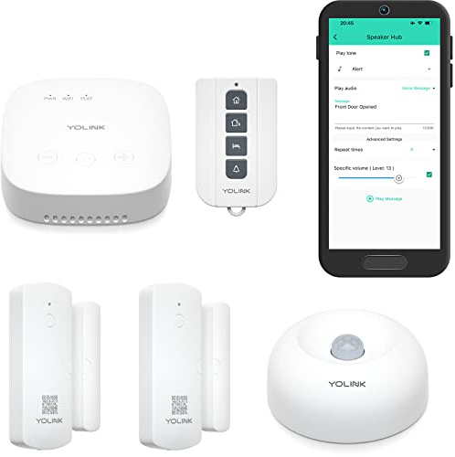 YoLink Home Security System, Wireless Smart DIY Alarmanlage mit App/E-Mail/Begrenzter SMS Alarm, 5-teiliges Kit (Lautsprecher-Hub, Türfenstersensor, Bewegungsmelder, AlarmFob), 2,4 GHz WLAN