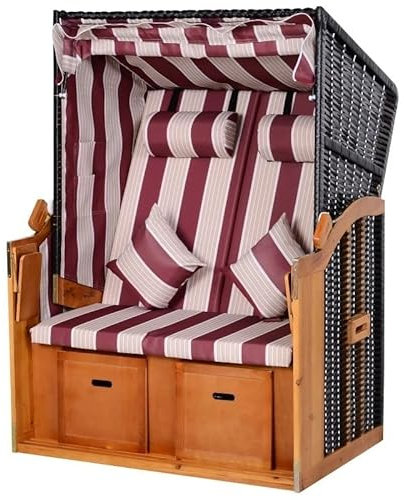 XXL Luxus Strandkorb Ostsee Volllieger Strandliege rot/Weiss Gartenliege Neues Modell 2023