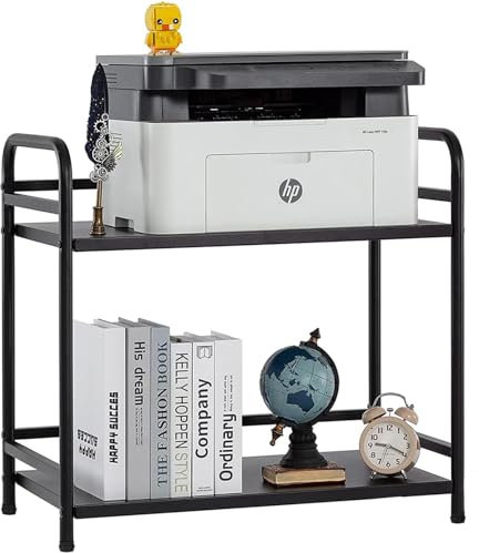 HDANI Bibliothèque,Étagère de Rangement 2 Niveaux,Cadre en Acier,Grille pour Four Micro-Ondes,Support D'imprimante,Éétagères de Bureau,Cadre en Métal,pour Salon, Bureau,Cuisine,60×35×61cm,Noir