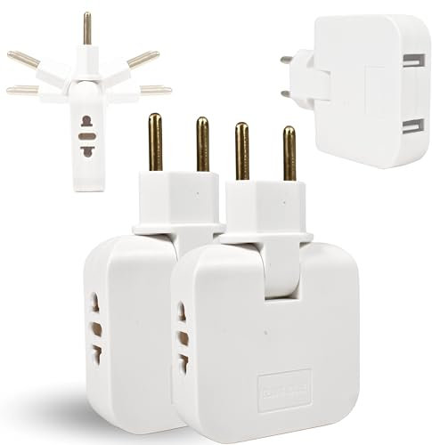 PAGAMADU 2 prese piatte, 2 punti di ricarica USB e 2 prese da 220 V, testa girevole a 180°. Ladro multiplo piatto da parete. Adattatore europeo e americano con USB.