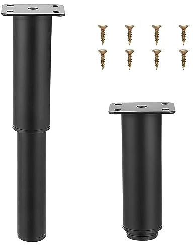 Omevett 2pcs Adjustable Bed Legs Heavy Duty 18-30cm Black Metal Furniture Legs Retractable Furniture Support Feet Cabinet Replacement Legs for Desk Sofa Cupboard Bed Frame Replacement Parts