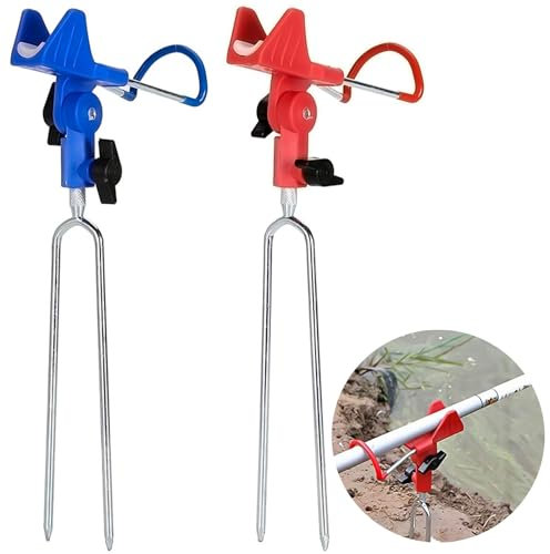 TTYSHIP® 2 Pièces Repose Canne, Support Canne a Peche Réglable à 360°, Support de Canne pour Pêche en Rivière, Pêche à la Plage (Rouge, Bleu)