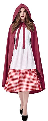 HOOUDO Mittelalter Kleidung Damen Halloween-Kostüm für Erwachsene rot kariert Cosplay Wolf Oma Märchenfigur Kostüm Mittelalterliche Korsettfrauen