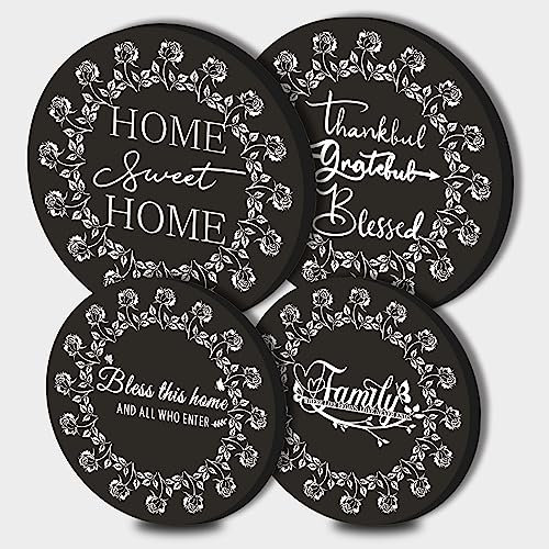 Walarky 4 Pieces Family Round Stove Burner Covers Set,2 Pieces 8 Inches and 2 Pieces 10 Inches,Black Gas Stove Burner Covers,Electric Stove Burner Covers,Home Sweet Home Metal Stove Burner Cover Kits