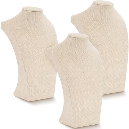 Kigley 3 Pieces Linen Necklace Display Stand(Beige,11.42 x 6.89 Inch)