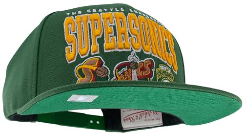 Mitchell & Ness NBA/HWC Champ Stack Baseball Snapback Cap - Seattle Supersonics, Grün, 100% Polyester, verstellbar, Herren, Frauen, Kinder, Unisex, Frühling, Sommer, Herbst, Winter