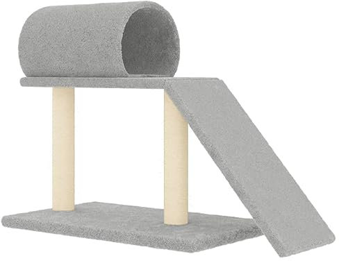 vidaXL Pali Tiragraffi Gatti Tunnel e Scaletta Grigio Chiaro 55,5 cm