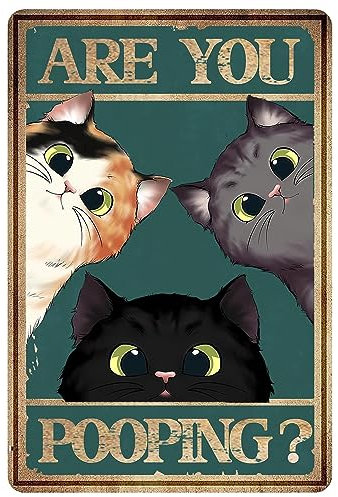 Funny Metal Signs Are You Pooping Cat Bathroom Novelty Tin Sign Toilet Rules Farmhouse Bathroom Quote For Toilet Restroom Washroom Home Decor Gifts 20x30cm
