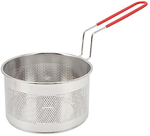 Cesta para Freidora, Cesta Redonda de Drenaje para Freír de Acero Inoxidable con Mango de Silicona, Colador para Patatas Fritas, Aro de Cebolla, Pollo Frito(6.3in)