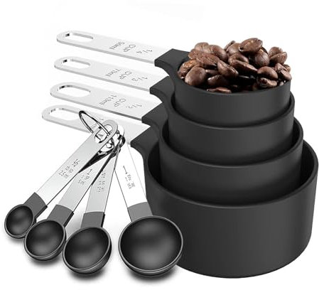 8 Pcs Measuring Cups and Spoons Set, 4 Measuring Cups / 4 Measuring Spoons with Stainless Steel Handles, Measuring Tool for Liquids and Solids