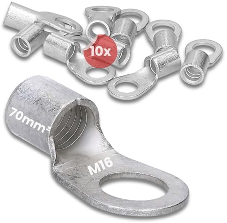 Kalitec 10x Quetschkabelschuh 70mm² M16 - Ringkabelschuh Unisoliert | DIN 46234 Kupfer Kabelverbinder - Set für Mehr-, Fein- und Feinstdrähtige Leiter - Dornpressung für Schaltschrankbau