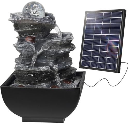 NFESOLAR Solar Water Fountain Outdoor Garden, 5.5W Solar Powered 3-Tiered Rock Waterfall Fountain, Outdoor Freestanding Fountains Water Feature for Outside Garden Yard, SF055A