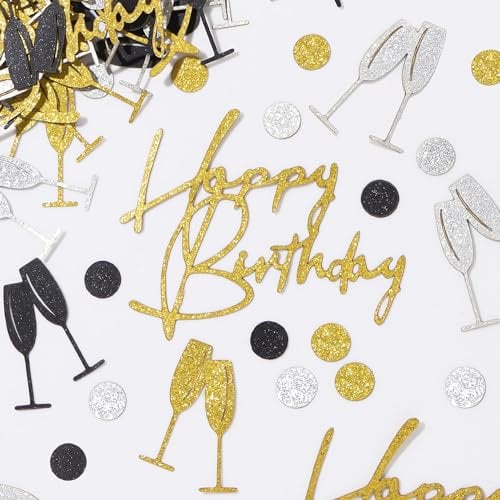 BHGT 150 Stücke Tischdeko Geburtstag Streudeko Konfetti Happy Birthday Doppelseitig Glitzer Gold Schwarz Deko