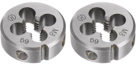 QUARKZMAN 2pz Filiere a Filettare Rotondo, Filettatura Metrica M8 x 1,25 (Destra), Utensile di Riparazione in Acciaio Legato per Taglio Viti