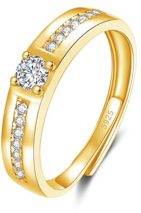 Kamise Silber Herren Ringe, 925 Sterling Silber Trauringe für Mann, Gold Eheringe Partner Ringe mit Zirkonia, Offen Partnerringe Verlobungsring Hochzeitsring, Herrenringe zum Jahrestag Valentinstag