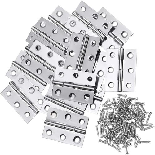 12 Stück Scharniere Klappbar, 44mm × 32mm Edelstahl Scharnier Klavierband Scharnieren Klein Scharnierband für Türen Fenster Schränke mit 72 Stück Schrauben