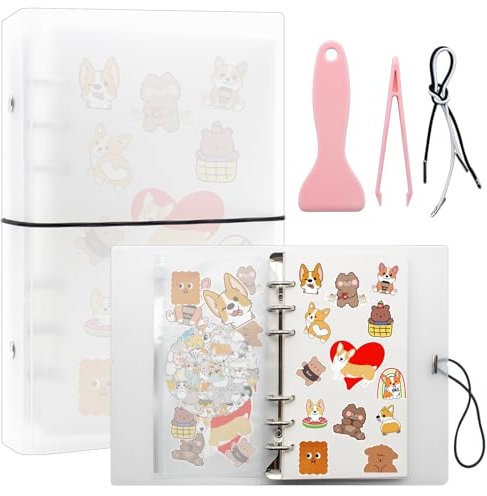 Sticker sammelalbum, Wiederverwendbares Stickerbuch 80 Blatt, Stickersammelbuch, Wiederverwendbares Stickeralbum mit Pinzette und Spatel (Transparent)