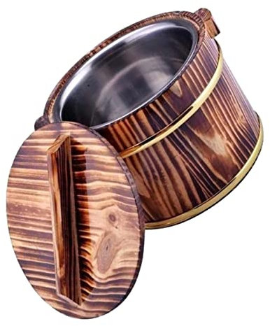 HSDAFCSW 1 PC Cask Rice Cask Salad Shaker Bowl with Lid Stainless Steel Mixing Bowls Sushi Rice Bowl Dumpling Steamer Basket Sushi Rice Cooling Bowl Thermal Soup Container Wooden Rice Bowl