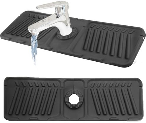 Wasserhahn Spritzschutz, Wasserhahnmatte für Küchenspüle, 45 x 14cm Silikon-Wasserhahnmatte, wasserhahn matte für Küche Badezimmer Arbeitsplatte Schützen Boden (Schwarz)