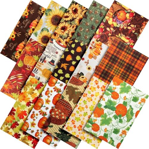 70 Stück Stoffe Zum Nähen Herbst, Thanksgiving Baumwoll-Steppstoffbündel 25 x 25 cm, Kürbis, Sonnenblume, Quadratisch, Patchwork-Stoffe für Näh- und Quilt-Anfänger (Thanksgiving)