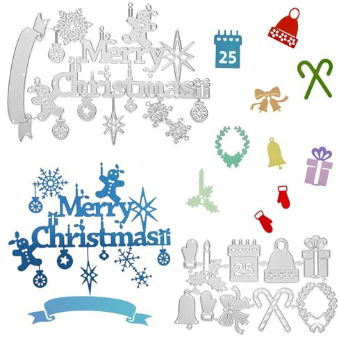 OOTSR 11 Stk Weihnachts-Stanzschablone DIY, Stanzformen Schablonen für Scrapbooking Fotoalbum Dekor Karten, Schneidebrett aus Metall, Prägung Papier Stanzen mit Frohe Weihnachten