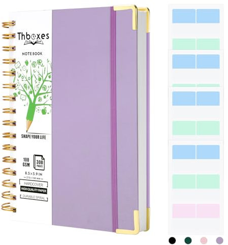 A5 Spiral Notebook, 300 Pages A5 Notepad Lined Wirebound Notebook, 100GSM Thick Paper Hardback Notebook for Women Men writing, 15 X 21.5 cm, Purple